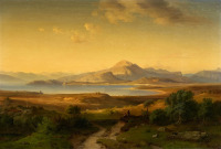 Картины - Людвиг Гурлитт. Итальянский пейзаж в закатном солнце