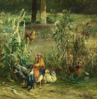 Картины - Карл Ютц старший. Куры на лесной поляне