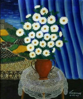 Картины - Мигель Гарсия Виванкос. Белые цветы и голубая занавеска