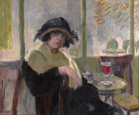 Картины - Эли Павил. Женщина в парижском кафе