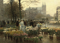 Картины - Ганс Херрманн. Цветочный рынок в Амстердаме