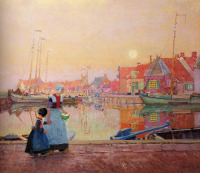 Картины - Ганс Херрманн. Рыбацкая деревня на закате