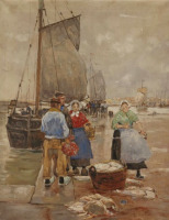 Картины - Ганс Херрманн. Рыбный рынок в Хафене