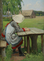 Картины - Николай Богданов-Бельский. Девочка в белой панамке