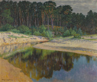 Картины - Николай Богданов-Бельский. Сосновый лес на берегу реки