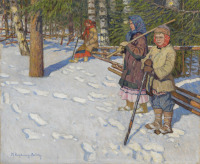Картины - Николай Богданов-Бельский. Крестьянские дети в зимнем лесу