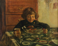 Картины - Николай Богданов-Бельский. Мальчик с игрушками за столом