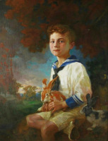 Картины - Николай Богданов-Бельский. Мальчик в матросском костюме с кроликом