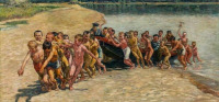 Картины - Николай Богданов-Бельский. Дети с лодкой на берегу реки