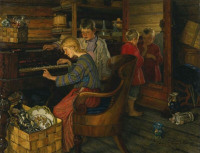 Картины - Николай Богданов-Бельский. Дети за пианино