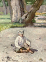 Картины - Николай Богданов-Бельский. Мальчик, сидящий под деревом