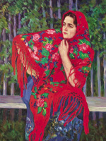 Картины - Николай Калмыков. Женщина в красном платке