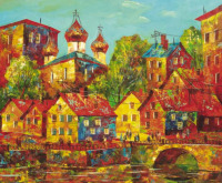 Картины - Владимир Бусин. Церковь и дома у канала