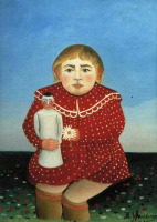 Картины - Анри Руссо. Детский портрет Девочка в красном с куклой и ромашками