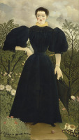 Картины - Анри Руссо. Портрет женщины в чёрном с котёнком в пейзаже