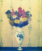 Картины - Анри Руссо. Натюрморт Букет цветов в белой вазе. Голубые цветы