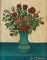 Картины - Анри Руссо. Натюрморт Цветы в зелёной вазе. Красные цветы