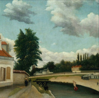 Картины - Анри Руссо. Окрестности Парижа с рекой и поворотным мостом