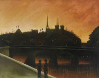 Картины - Анри Руссо. Вид на Иль-де-Сите в Париже. Вечерний пейзаж. Городской пейзаж
