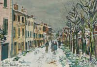Картины - Морис Утрилло. Деревенская улица под снегом. С Марианом Пре в Сиене. Зимний пейзаж