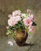 Картины - Энн Коттерилл. Розовые розы в керамическом кувшине. Воспоминания о лете