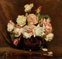 Картины - Вайолет Макиннес. Белые и розовые розы в вазе