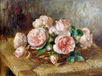 Картины - Нора Хейзен.  Розовые розы в корзине
