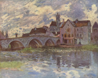 Картины - Альфред Сислей. Мост в Море-сюр-Луэне.  Около 1885