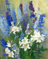 Картины - Лаура Комбс Хиллс. Дельфиниум и белые лилии