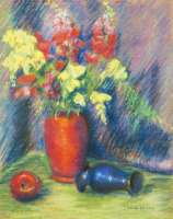 Картины - Лаура Комбс Хиллс. Композиция с цветами, вазами и яблоками