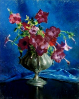 Картины - Лаура Комбс Хиллс. Серебряная ваза с петуньями