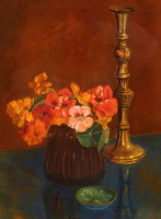 Картины - Герберт Дэвис Рихтер. Оранжевая настурция в вазе и латунный подсвечник