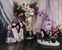 Картины - Герберт Дэвис Рихтер. Орхидеи, розы и фарфоровые статуэтки