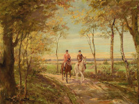 Картины - Вильгельм Вестероп. Два всадника на просёлочной дороге в осеннем пейзаже
