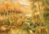 Картины - Джордж Рэнкин. Осенний пейзаж с глухорями на поляне