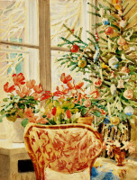 Картины - Ольга Александровна. Рождественская ёлка и цикламены