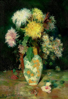 Картины - Луис Гарнер. Хризантемы в фарфоровой вазе с узором