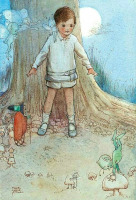 Картины - Мэйбел Люси Эттуэл. Мальчик и маленький народец под луной