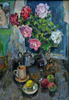 Картины - М. Кох. Букет цветов на чайном столике