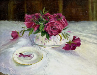 Картины - Айрис Коллетт. Розовые розы в фарфоровой сахарнице