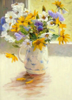 Картины - Айрис Коллетт. Садовые цветы в белом кувшине