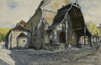 Картины - Александр Бенуа. Церковь д'Эйвон 12 века в Фонтенбло