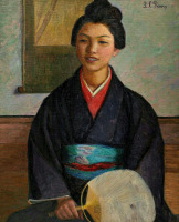Картины - Лилла Кэбот Перри. Японская девушка с веером