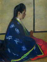 Картины - Лилла Кэбот Перри. Девушка в голубом кимоно
