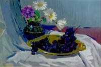 Картины - Сергей Бакаев. Ромашки, астры и чёрный виноград