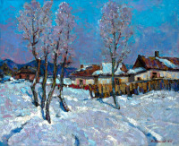 Картины - Сергей Бакаев. Зима. Дома под снегом