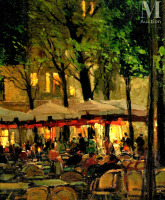 Картины - Сергей Кислаков. Ночной Париж. Терраса ресторана на Монмартре