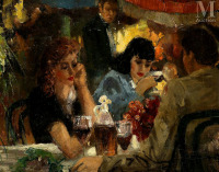 Картины - Сергей Кислаков. Ночной Париж. За столиком в кафе