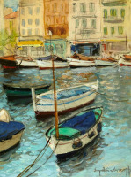 Картины - Сергей Кислаков. Лодки у пристани