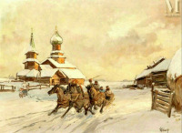 Картины - Сергей Кислаков. Тройка на деревенской улице